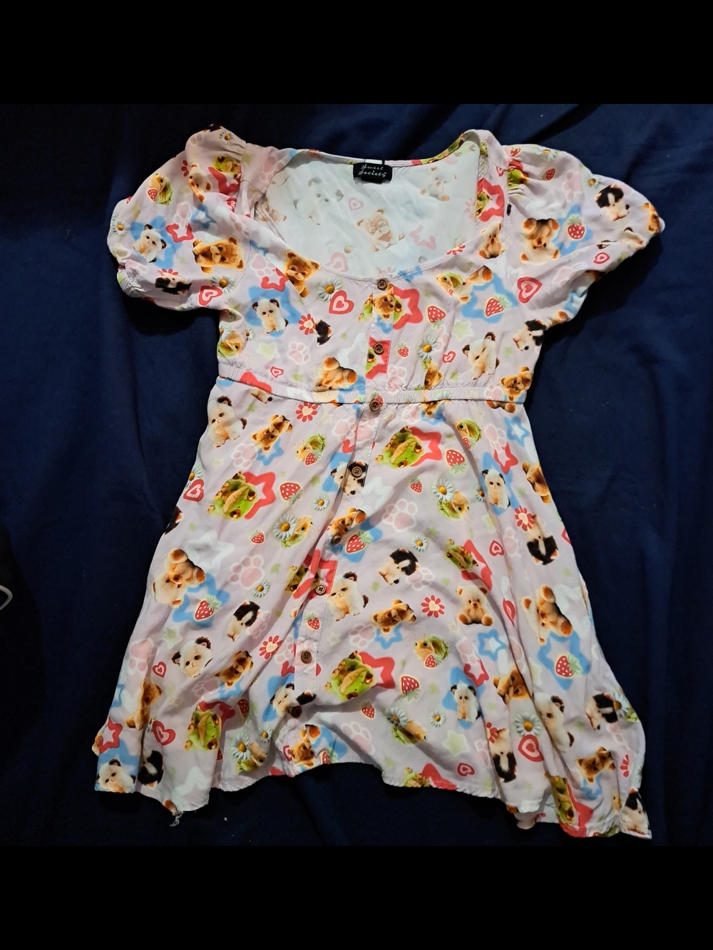 Girls Pink Puppy Print Short Sleeve Dress